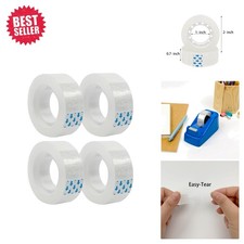 Convenient 4 Rolls of Transparent Easy-Tear Tape - 0.7 Inch x 27.3 Yards Each