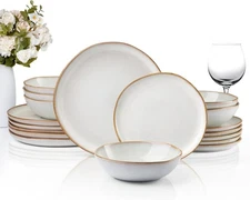 HaWare Plates and Bowls Set, 18 Pieces- Service for 6, Reactive Pearl White 
