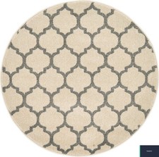 Geometric Trellis Round Area Rug - Beige & Gray