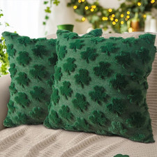 St Patricks Day Pillow Covers, 18X18 Inch Set of 2 Green Shamrock Throw Pillows,
