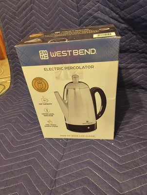 12-Cup Electric Coffee Percolator, Silver Stainless Steel