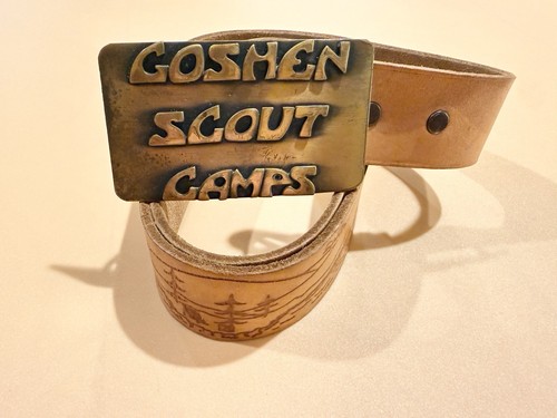 Vintage Goshen Scout Camps Boy Scouts Leather Belt w/ Brass Buckle Size 36