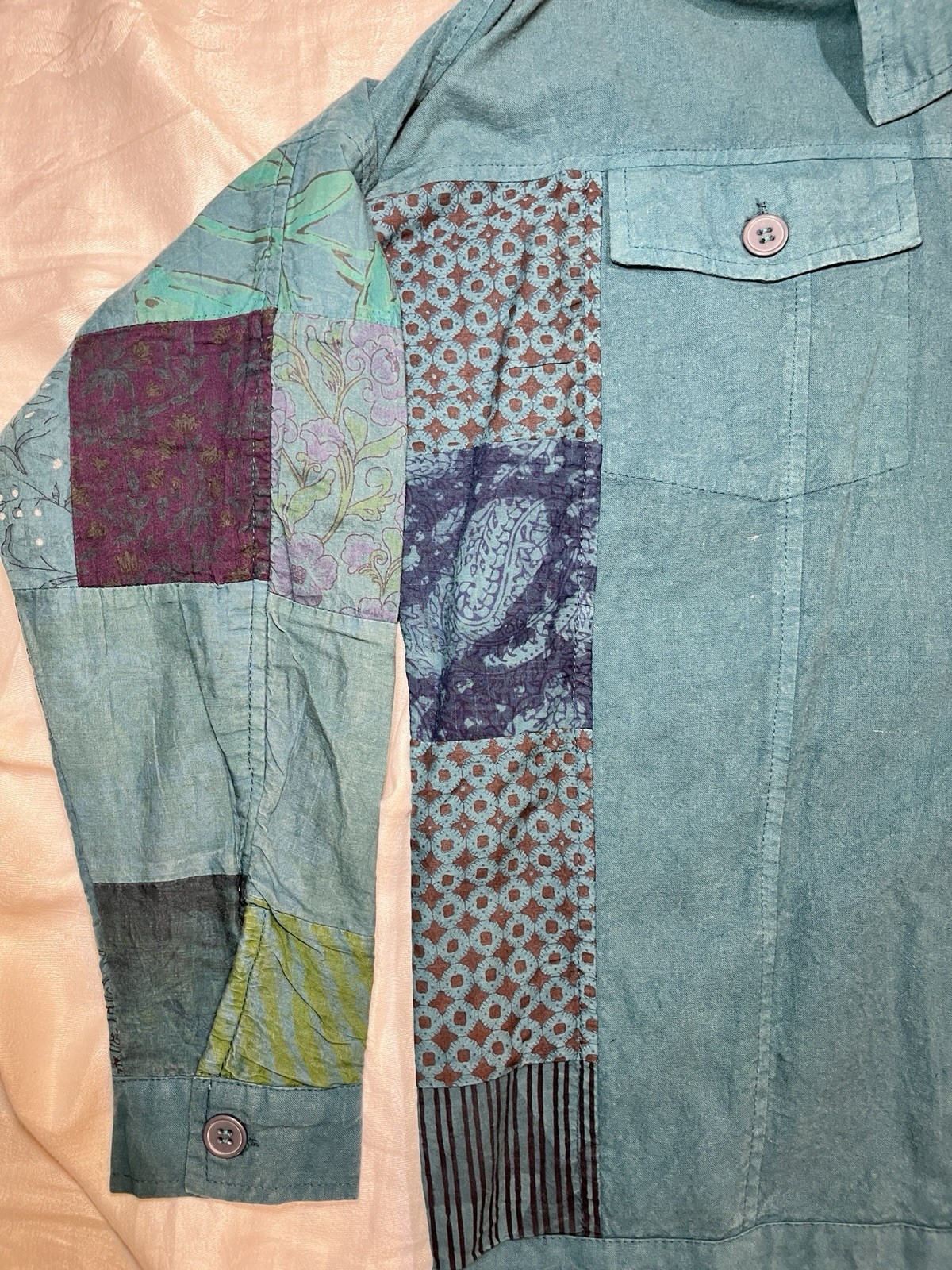 100% Cotton Patchwork Button Down Long Sleeve Jac… - image 2