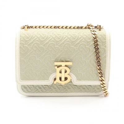 BURBERRY TB Quilted Monogram Chain Shoulder Bag leather Green White Used Women