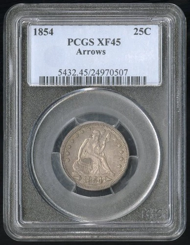 US Coin 1854 Arrows Seated Liberty Silver Quarter PCGS XF45 NO RESERVE!