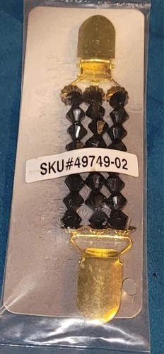 Vintage Sweater Clip Black Beads Gold Clamp Metal Costume Jewelry New In Package