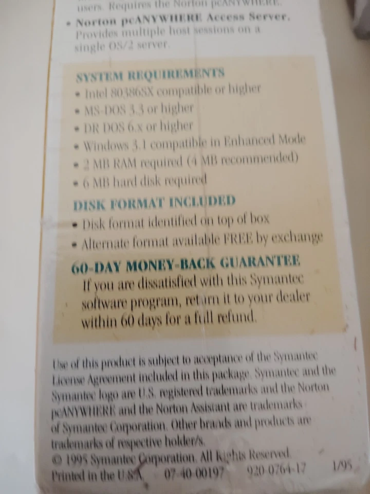 Symantec The Norton pcAnywhere Version 2.0 Windows 95 3.5” Complete - EXCELLENT - Image 4 of 4