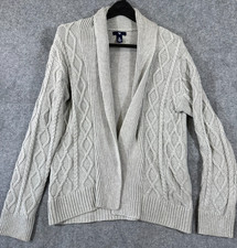 Gap Sweater Womens M Gray Cable Knit Shawl Collared Open Front Cardigan