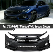 For 2016-21 Honda Civic Type R Style Front Bumper Cover Kit Complete Fitment Set