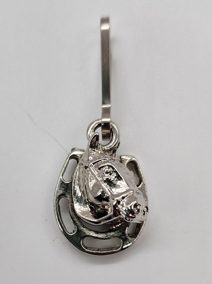 Silver Tone Horse Head Horseshoe Charm Keychain Bag Charm Equestrian Gift - Image 4 of 4