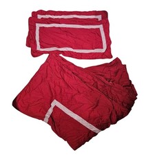 Crate & Barrel Red Organic Cotton King Duvet Cover 2 Pillow Shams White Border