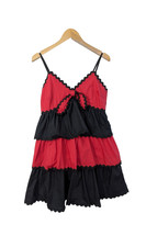 Boutique Tiered Babydoll Mini Dress Womens M Red Black Game Day Dark Coquette