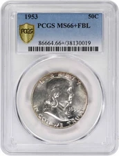 1953 Franklin Silver Half Dollar MS66+FBL PCGS