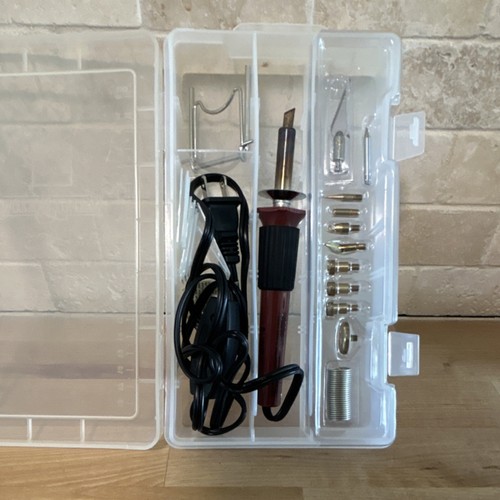 Electric Wood Burning Pen Kit Soldering Iron Tool Set w/ Tips & Case