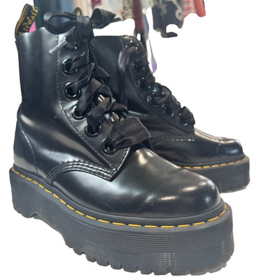 Dr. Martens Jadon Platform Leather Women's Boot - Black Polished Smooth, size 7