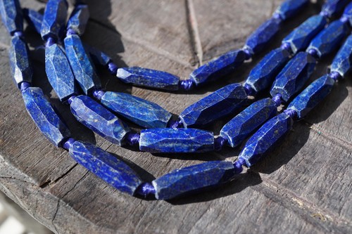 Afghani Lapis Cylindrical Faceted Tube Beads High Quality (2479A219) Rustic
