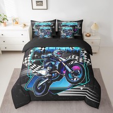 Kids Dirt Bike Bed in A Bag Twin Size, Extreme Sports Comforter Set with Shee...