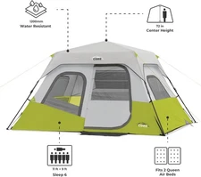 CORE Instant Cabin Tents | 6 Person Family Cabin Multi Room Pop Up Tent
