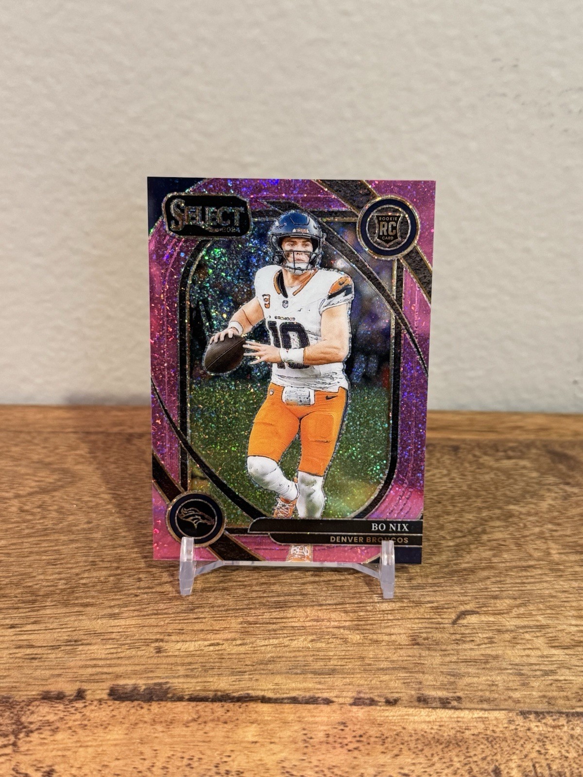2024 Panini Select - Club Level Bo Nix #221 Pink Glitter Prizm #’d 10/15 Bronco