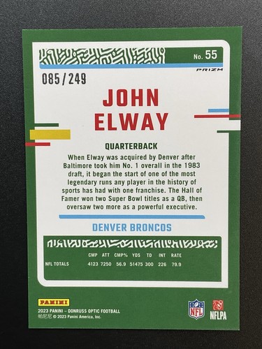 2023 Panini Donruss Optic John Elway Orange Prizm 085/249 Denver Broncos #55 - Picture 9 of 14