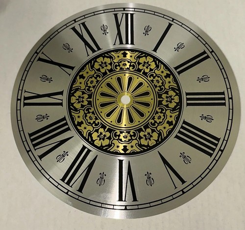 Cadran d'horloge cercle à chiffres romains cadran floral métal argenté doré avec diamètre 9,5" - Photo 1/3