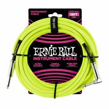 ERNIE BALL BRAIDED INSTRUMENT CABLE - STRAIGHT/ANGLE - NEON YELLOW 18FT - P06085