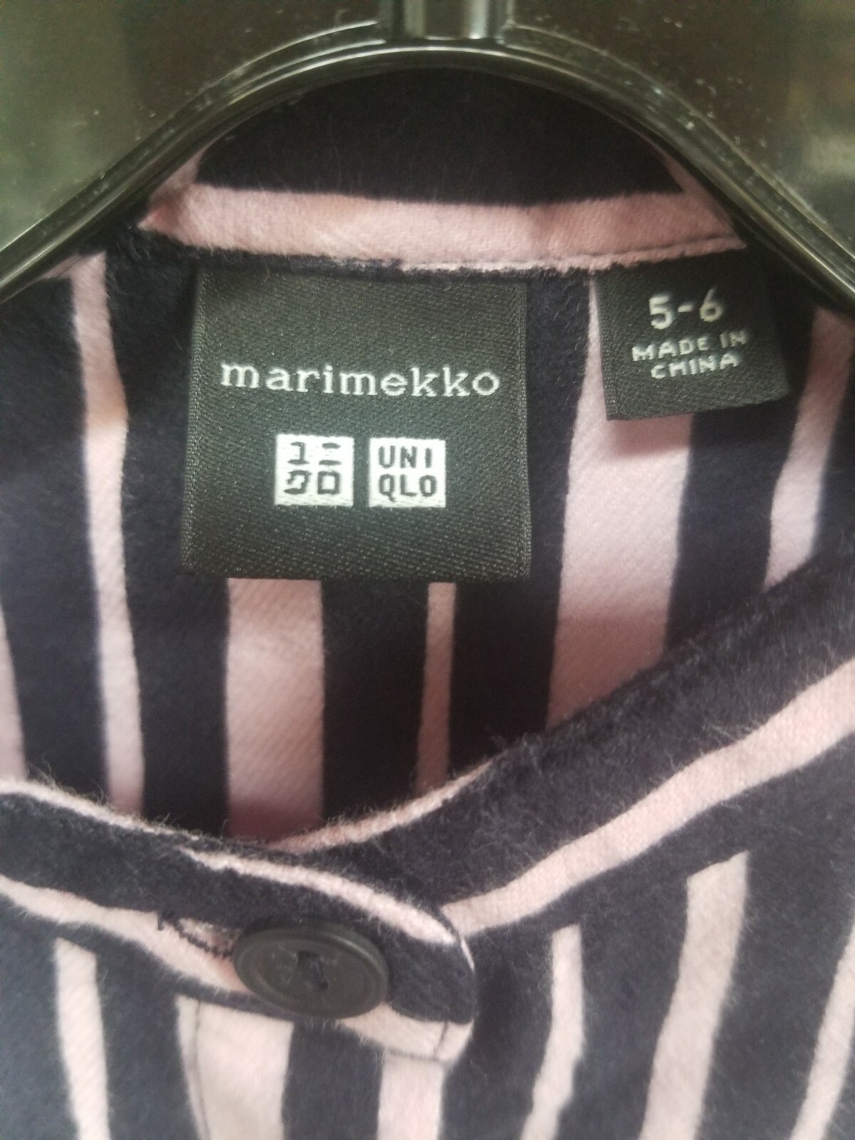 Uniqlo Marimekko Girls Flannel Long Sleeve Dress Button Down Stripe 5-6 Pink New thumbnail 3