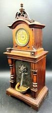 Rare Victorian Antique Walnut 1885 German Clock & Waterfall Fountain Mechanism
