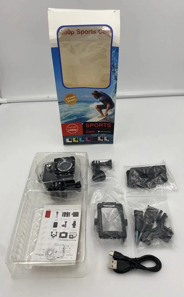 Cámara Deportiva Impermeable 1080p 30m Accesorios Incluidos Negra Subacuática Nueva Foto 2 de 4