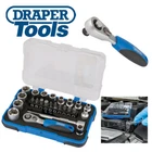 DRAPER 25 Pce Metric 1/4" Hex Socket + Mini Ratchet & Screwdriver Bit Set 16354