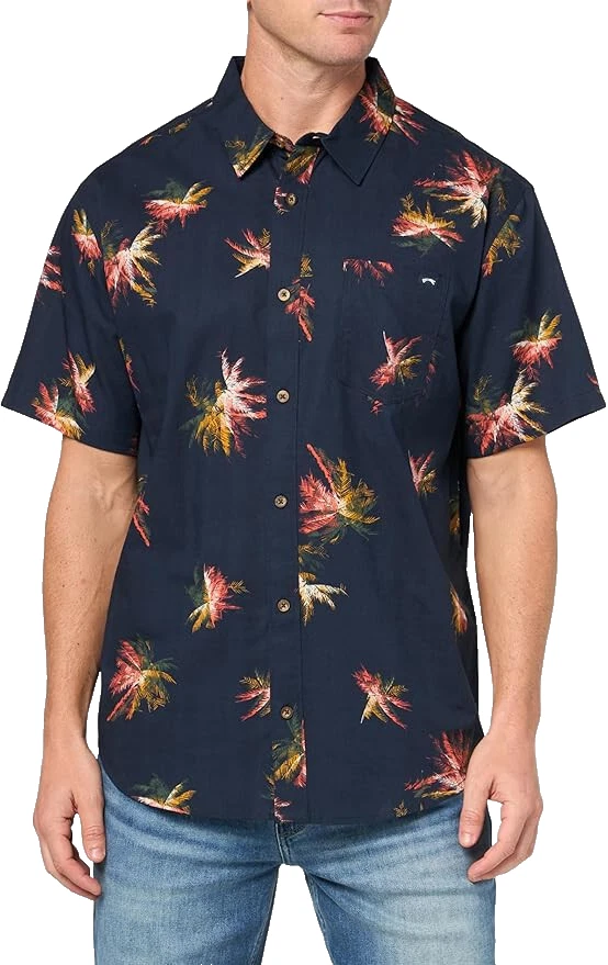 Billabong Men's Classic Sundays Woven Short Sleeve Shirt, Dusty Navy, XXL