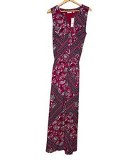 New York & Company Size L Long V-neck Button-Down Geometric Maxi Dress Pockets