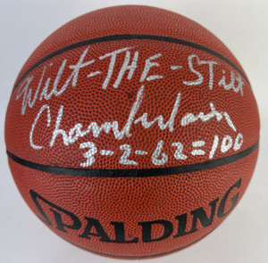 Wilt "The Stilt" Chamberlain "3-2-62 = 100" Signed Spalding I/O Basketball BAS