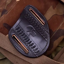 Pancake Punisher Leather Sheath Fit 5" Trapper Handmade Pocket Folding Knife