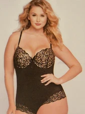 Lace Trim Bodysuit Lingerie Black Push up Stretch 1X NEW