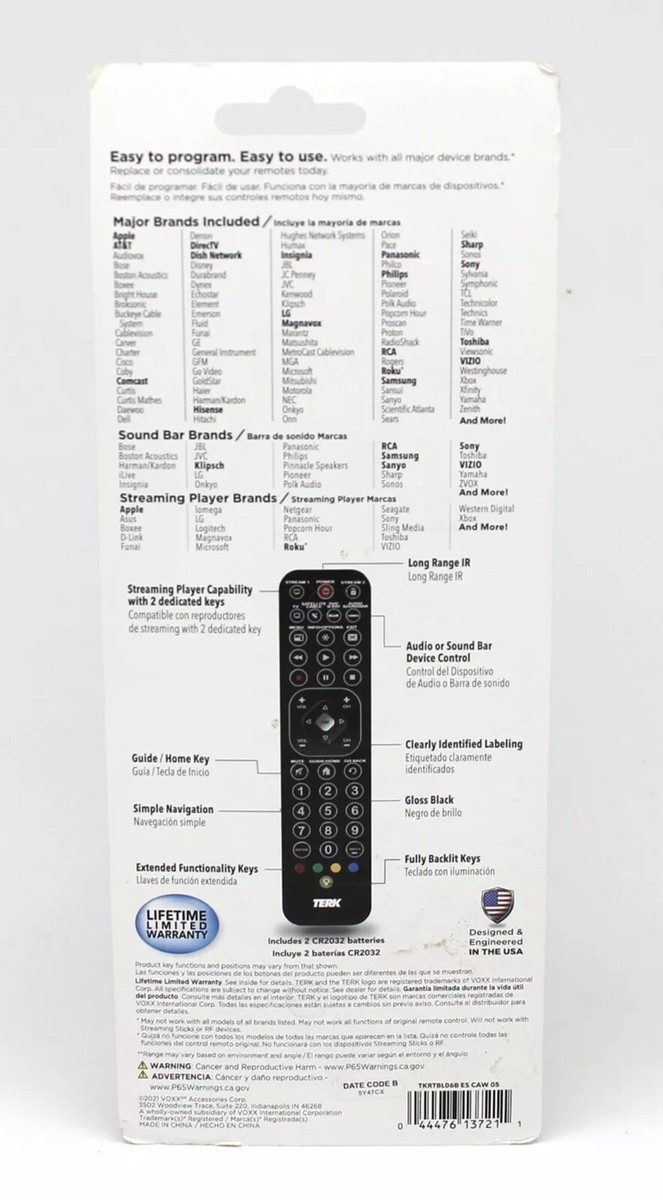 Télécommande Universelle TERK TKRTBL06B (6 Appareils) - Avec Instructions Et Piles - Ouverte Jamais Utilisée