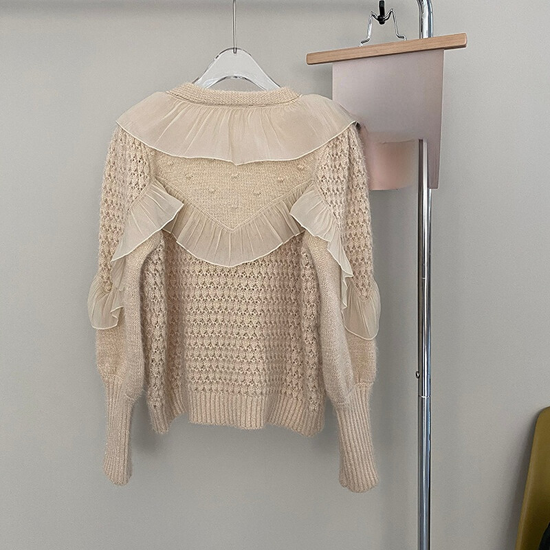 Mesh Ruffle Shoulder Jumper