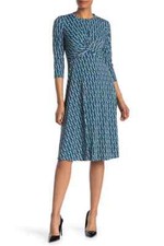 Donna Morgan VERIOUS SIZE Twist Front Printed Dress Color:Blue