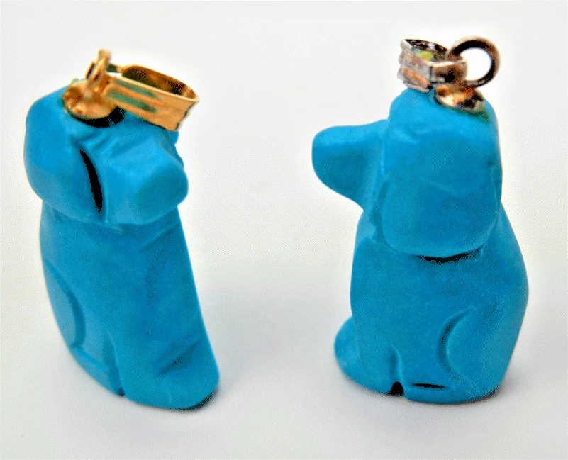 Turchese Ciondolo Craved Gemma Cane Gatto Pugno Pesce Argento Oro Asain Pendente - Immagine 3 di 4