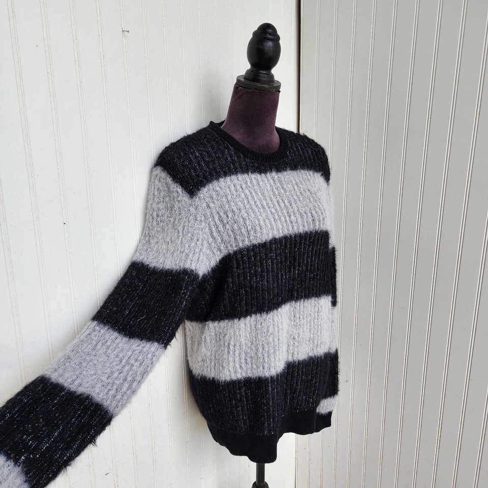 Suéter Inc International Concepts Fuzzy Negro Gris Tejido Top Suave Para Mujer Talla M Foto 4 de 4