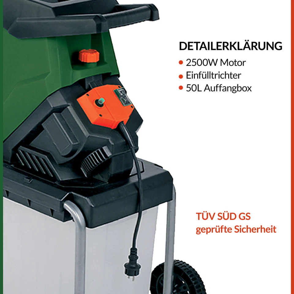 Gardebruk Messerhäcksler Elektrisch 3100 W max. 40 mm Aststärke 50 L Auffangbox - Bild 3 von 4