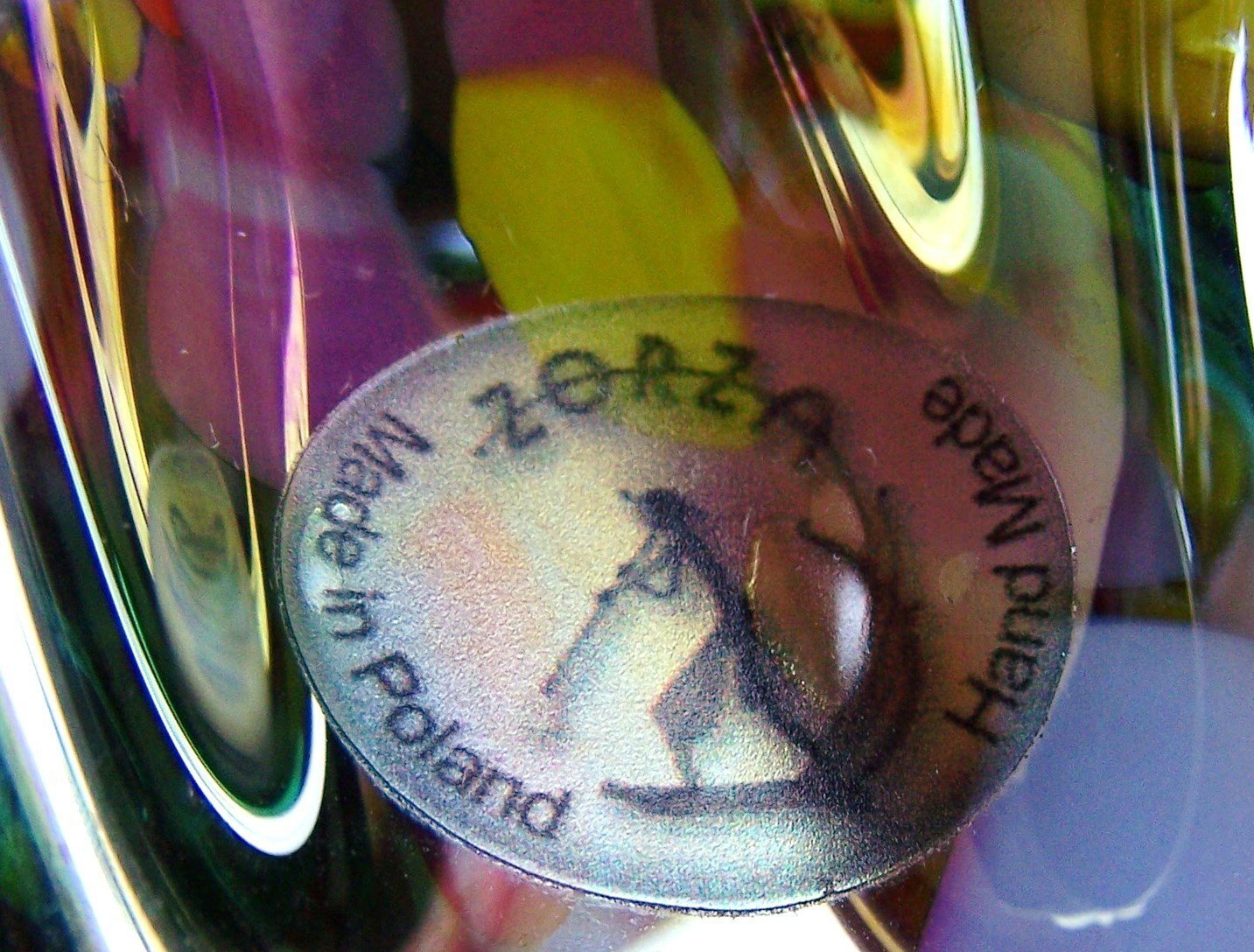 BEAUTIFUL ZORZA POLAND HAND BLOWN ART GLASS MULTI-COLOR HANDKERCHIEF VASE