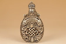 Chinese Old antique Tibet silver Carved Chinese knot Statue Sachet snuff bottle