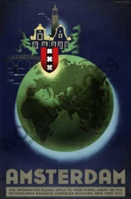 Amsterdam Netherland Railways vintage train travel promotion poster 12x18