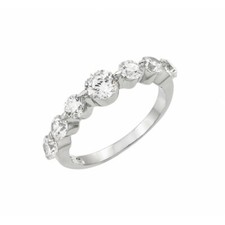 Sterling Silver 7 CZ Stones Ladies Ring w/ 5 mm 0.5 ct Center CZ Stone