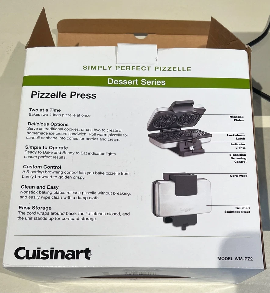 Cuisinart wm-pz2 Pizzelle Press Dessert Series (Na Caixa/Manual) Ligeiramente Usado - Imagem 4 de 4