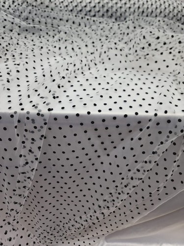 White Tulle Felted Small and Tiny BLACK Polka Dots Fabric Sold By The Yard Tutu - Picture 3 of 11