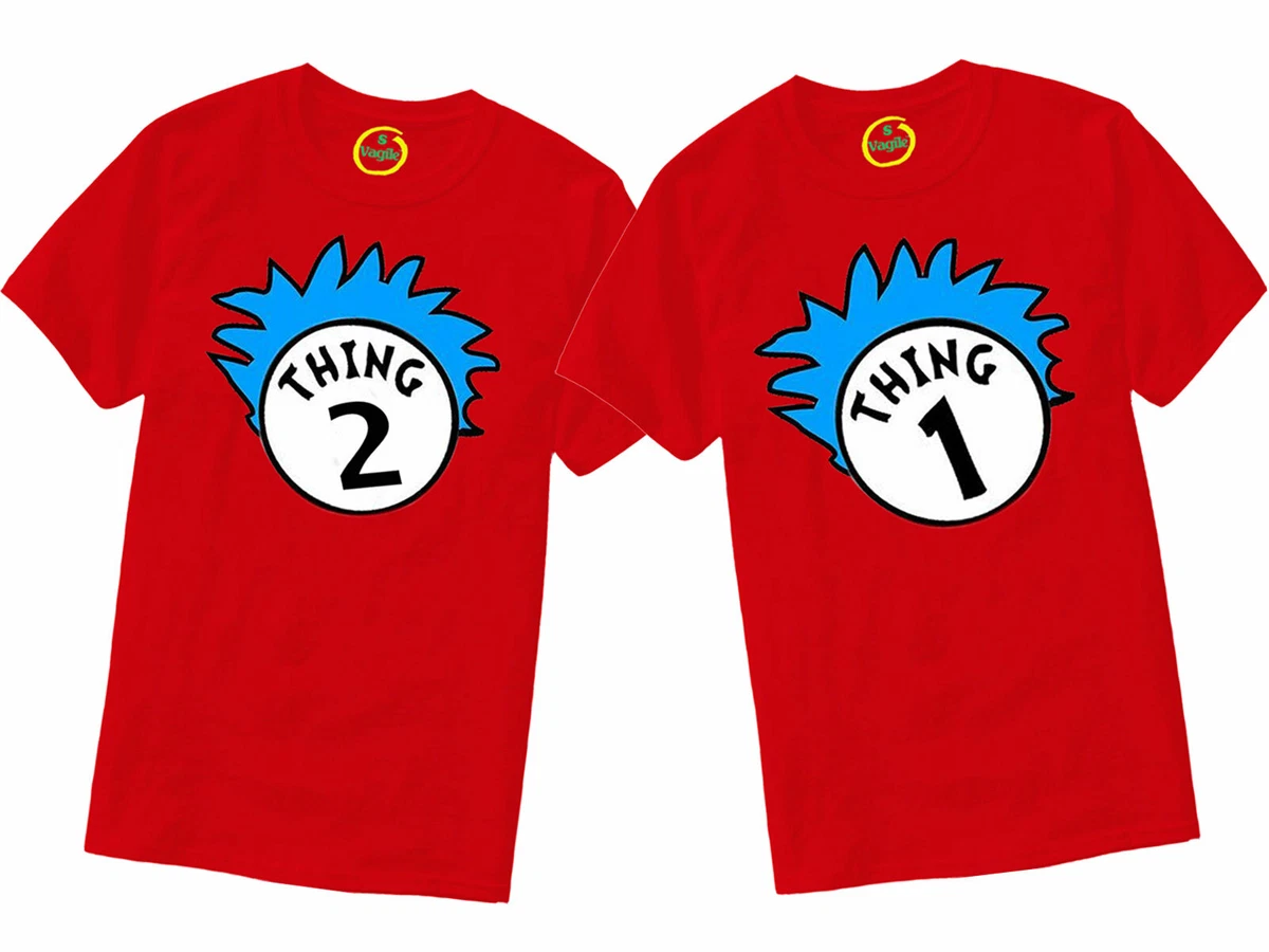 Thing One 1 And Thing Two 2 T Shirt Couples Matching Funny Costume Cat Twins Top