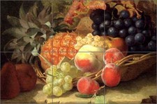 Ceramic Tile Mural Kitchen Backsplash Stannard Pineapple Grapes Fruit Art EHS002