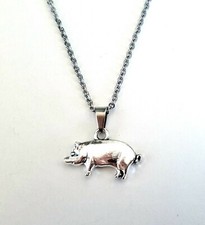 New Antique Silver Cute Little Pig Charm Pendant Necklace 18-20" Chain